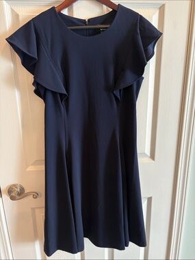 NWT DKNY Navy Ruffle-Sleeve Midi Dress size 8